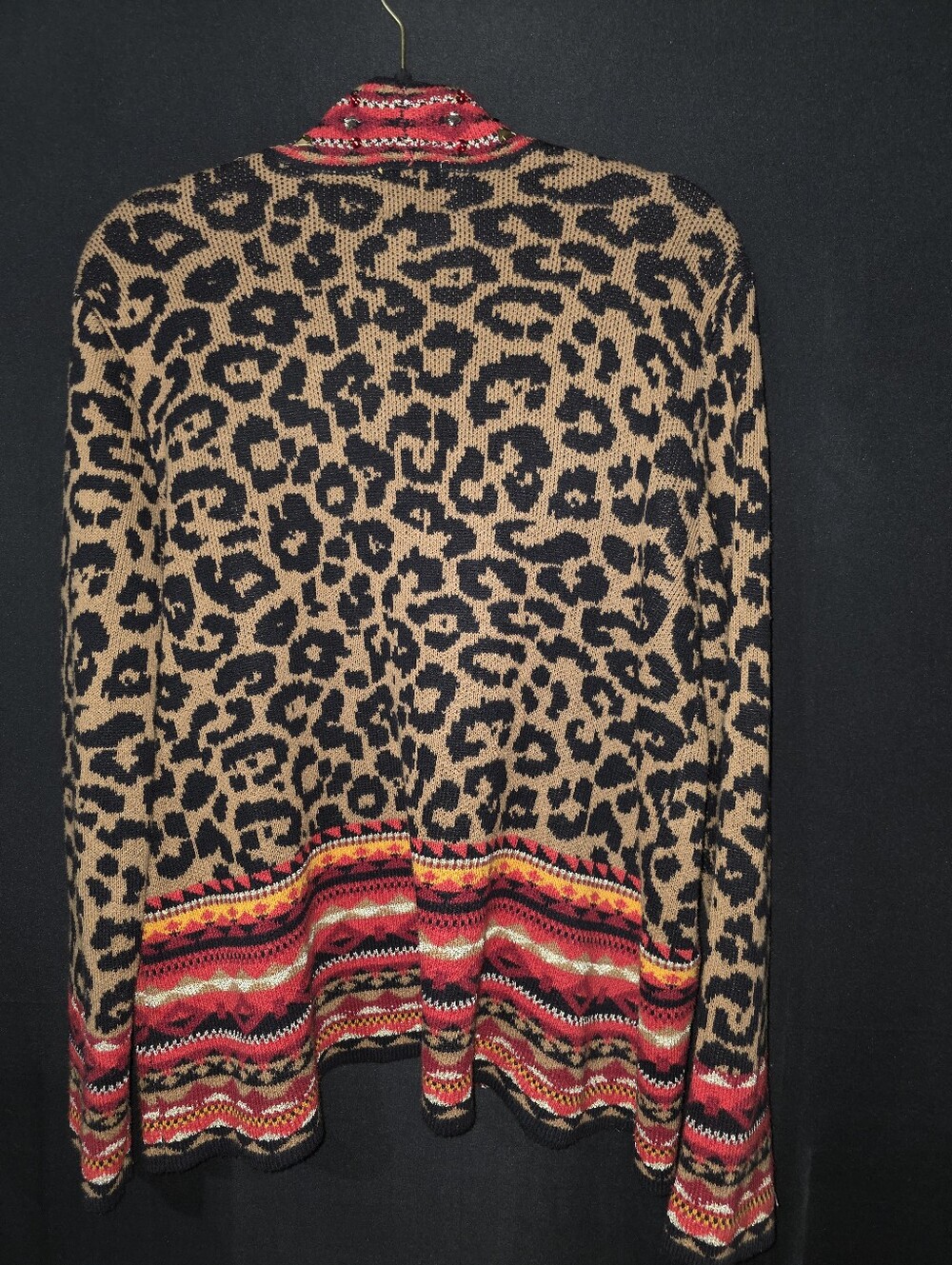 Ruby Rd. Leopard Print Open-Front Cardigan with Red Trim - Picture 2 of 3